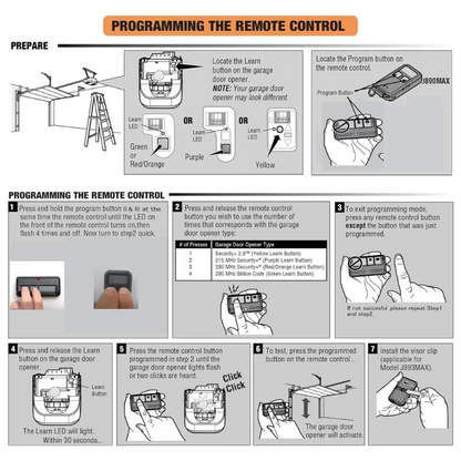 2 For Chamberlain LiftMaster Garage Door Opener Remote 893LM 953EV-P2 Learn
