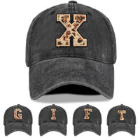 Womens Baseball Hat Initial Gifts Cheetah Baseball Cap Low Profile Caps for Men Black Embroidery Washed Adjustable Dad Hats (US Alpha One Size Black-X)