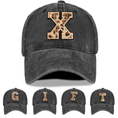 Womens Baseball Hat Initial Gifts Cheetah Baseball Cap Low Profile Caps for Men Black Embroidery Washed Adjustable Dad Hats (US Alpha One Size Black-X)
