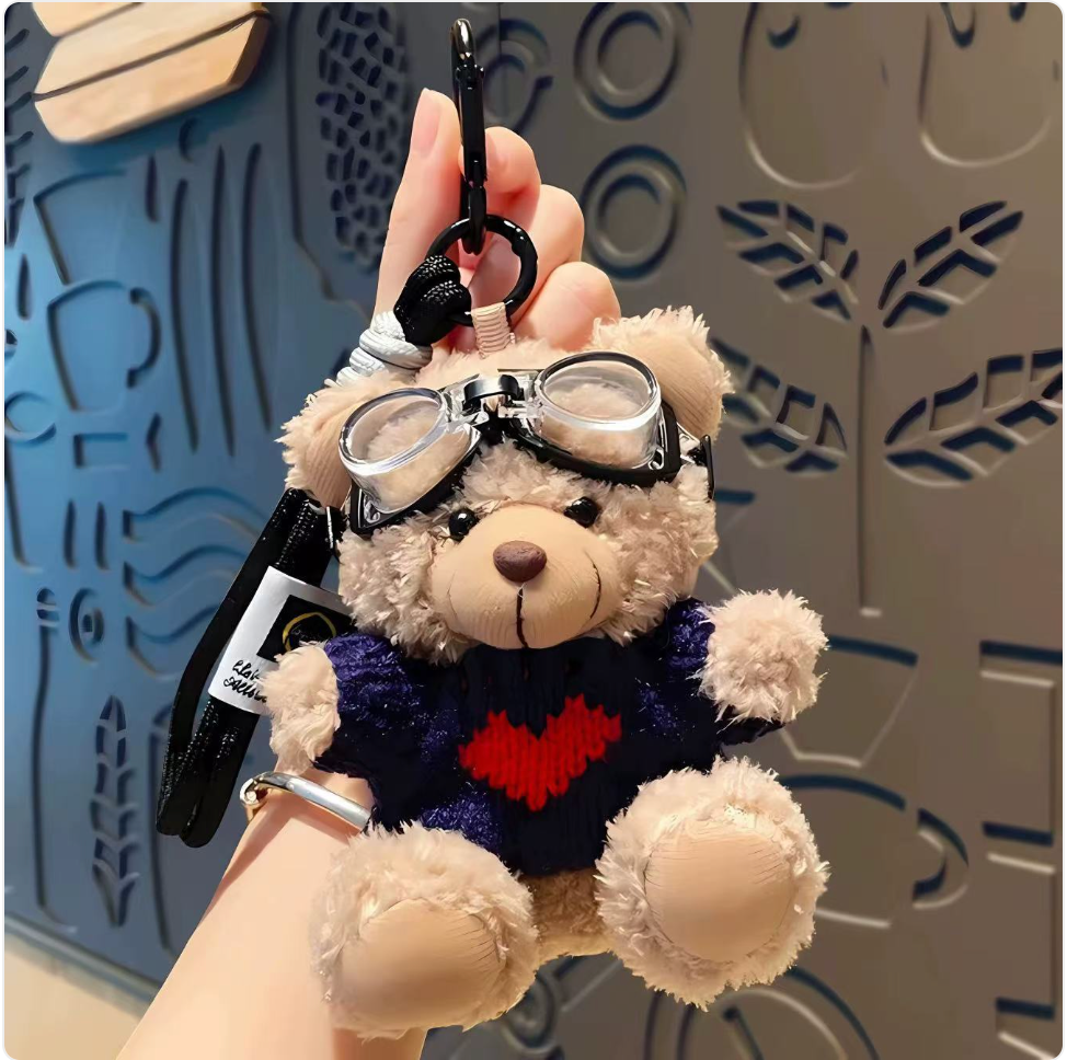 Cartoon Pilot Bear Plush Keychain