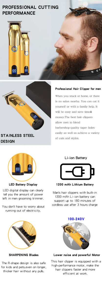 Cordless Rechargeable Professional Hair Clippers for Men