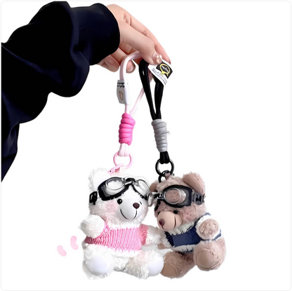 Cartoon Pilot Bear Plush Keychain